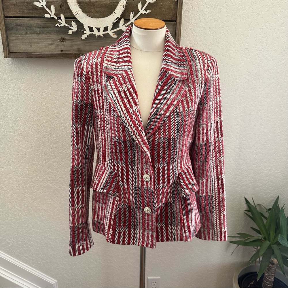 CAbi #6028 Patchwork Red and White Women's Blazer ladies size M